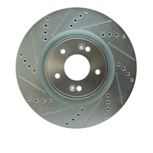 Hyundai Genesis Coupe Brake Rotor (1) - Front Left - R1 Concepts - Drilled & Slotted - Silver - `10-`16
